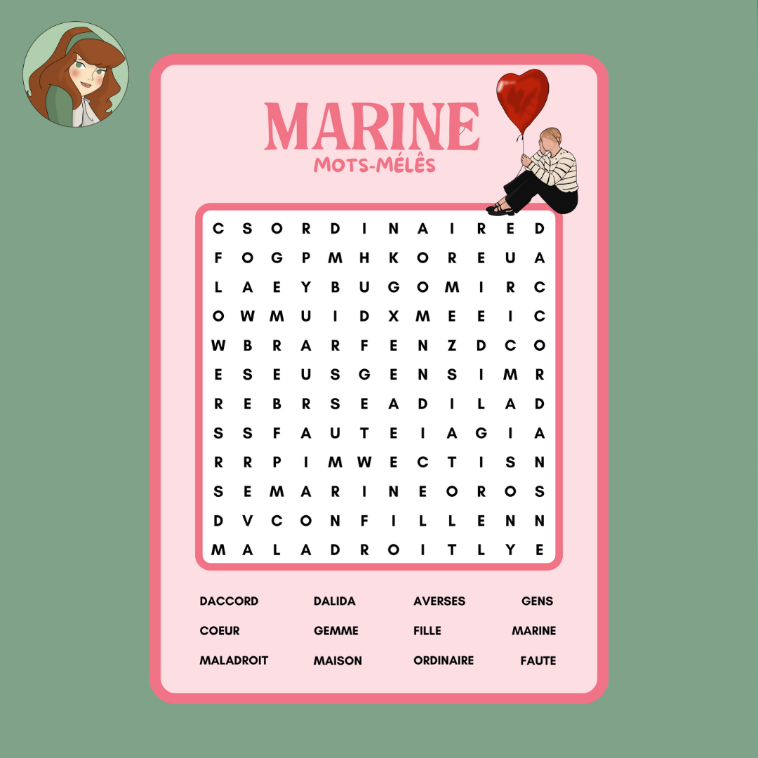 Planche de mots mêlés - Marine