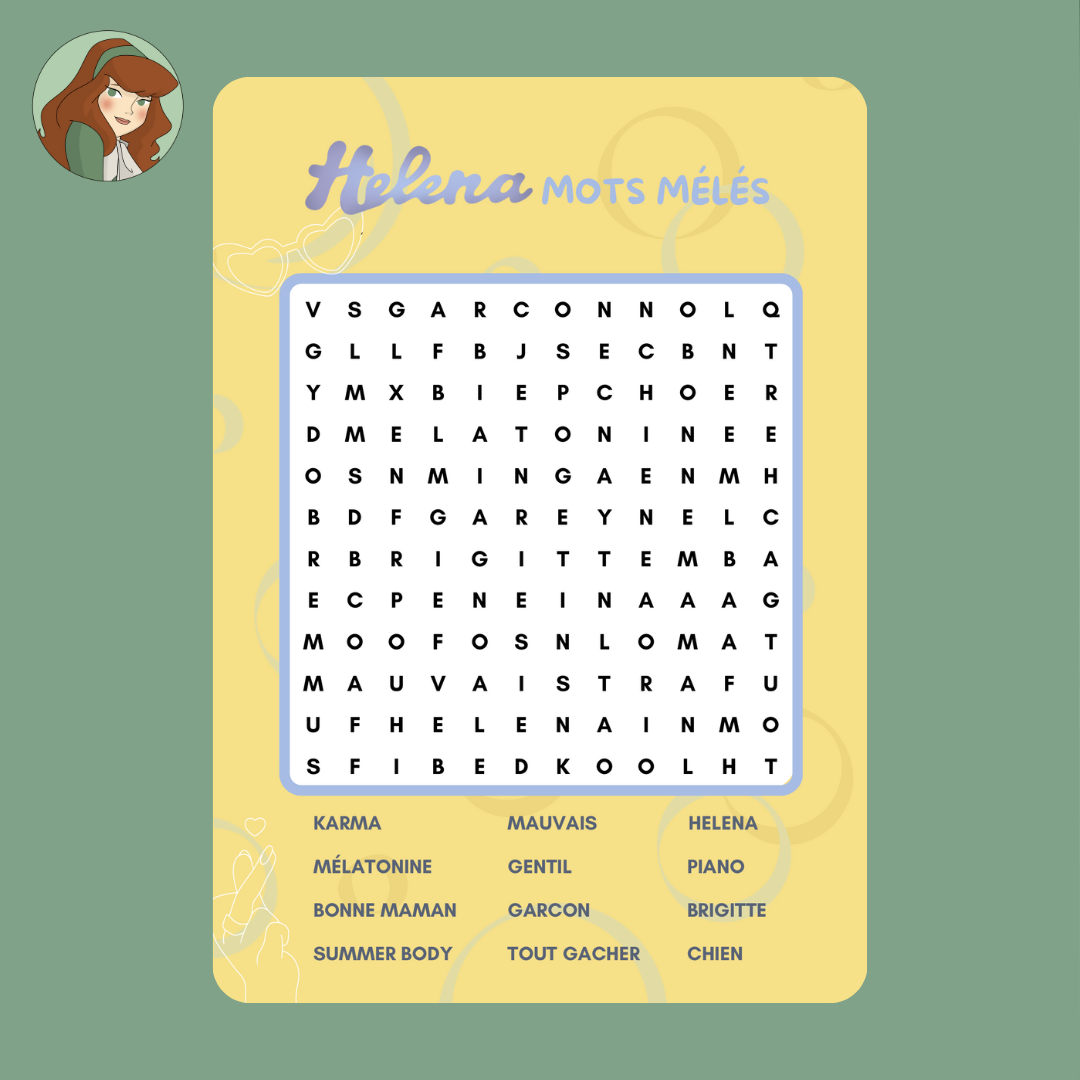 Planche de mots mêlés - Helena