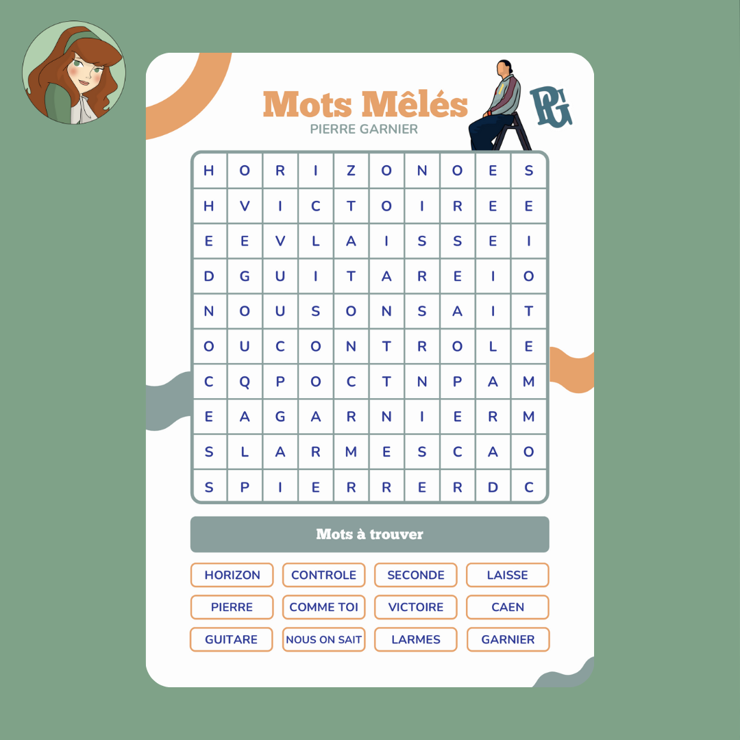 Planche de mots mêlés - Pierre Garnier